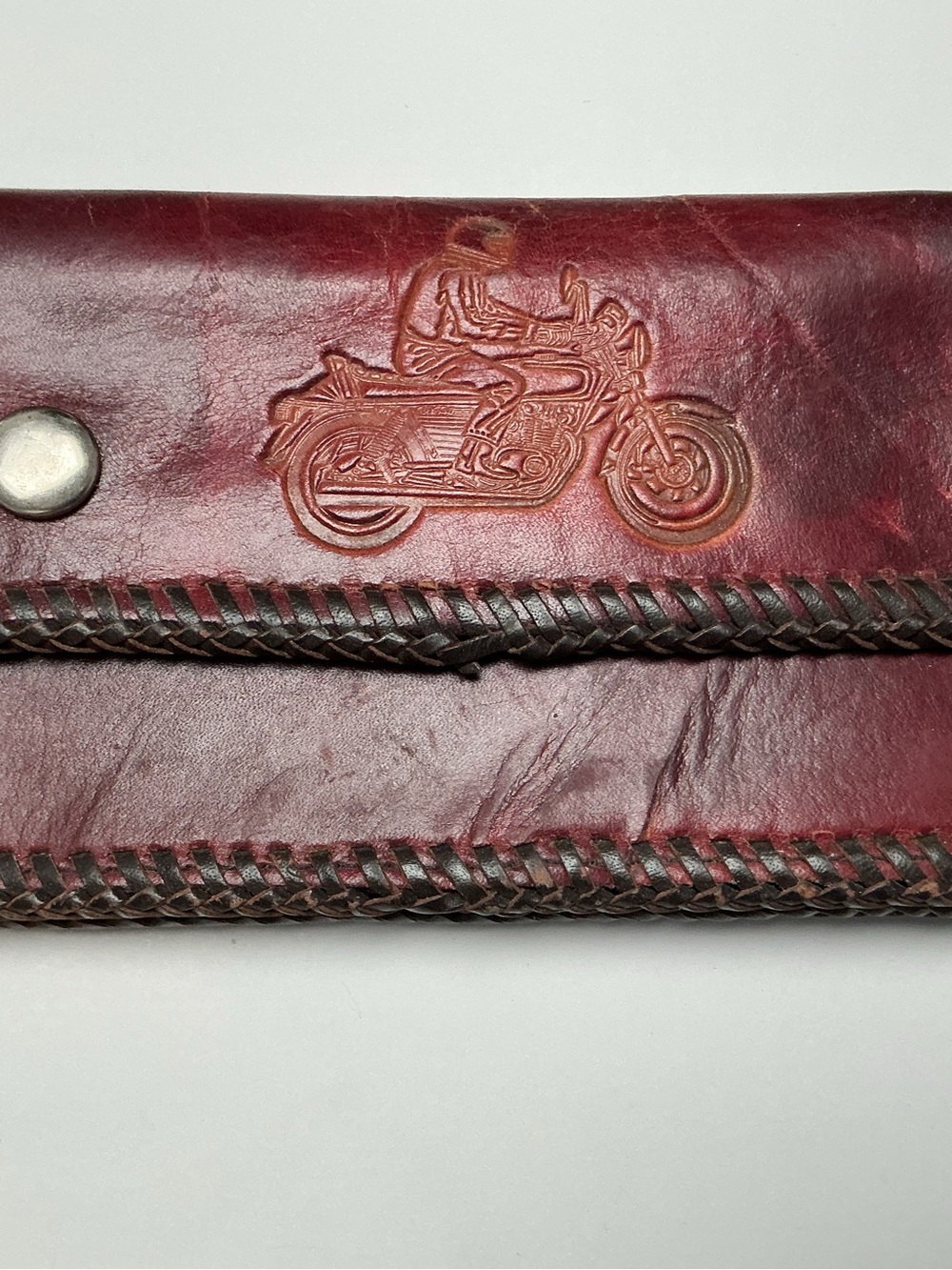 Leather Motorcycle Bifold Wallet - Red Brown